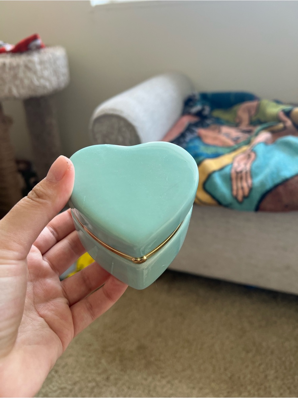 Heart-Shaped Ceramic Trinket Box in Mint Green